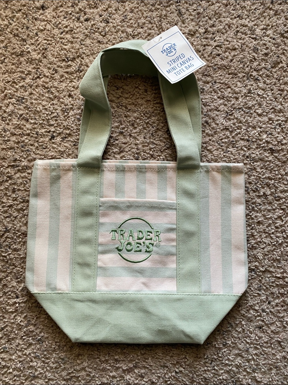 Trader Joe’s Green Striped Canvas Tote Bag (seafoam green)